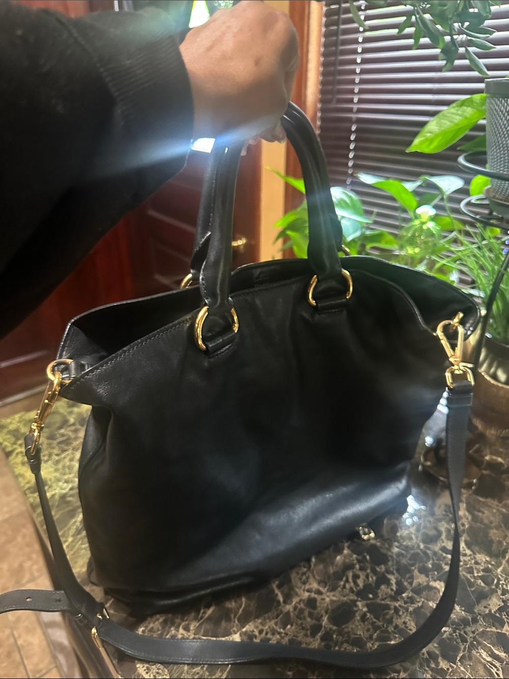Prada Black Leather Tote with Gold Hardware Accents - Picture 15 of 15